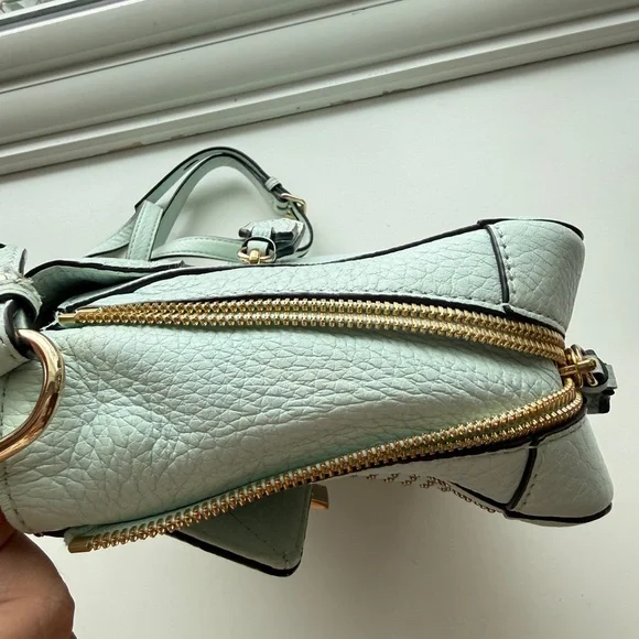 Rebecca Minkoff Studded Leather Crossbody Satchel Bag Mint Blue - Picture 5 of 13
